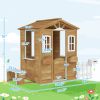 Outdoor Playhouse for Kids Wooden Cottage with Working Doors Windows & Mailbox for Age 3-6 Years, Natural Wood