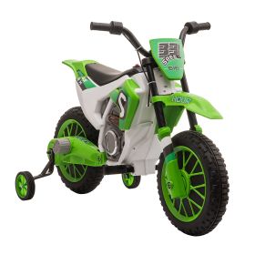 12V Electric Motorcycle for Kids Battery-Powered Ride-On Off-road Street Bike with Charging Battery Training Wheels Green