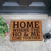 "Home Where The Ho & Me Come Together" Funny Coir Doormat - Heavy-Duty Coconut Fiber Front Porch Mat, Non-Slip Welcome Entrance Rug