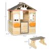Outsunny Kids Outdoor Wooden Playhouse, Garden Adventure Cottage, Door, Service Station, Flower Pot Holder