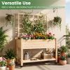 47" Raised Garden Bed with Trellis & Rolling Wheels, Mobile Fir Wood Planter Box for Climbing Plants
