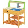 Outsunny Mud Kitchen Outdoor Kitchen Playset for Kids Wooden with Realistic Play Kitchen Toys, Faucet and Sink, Storage Shelves