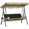 3-Seat Outdoor Porch Swing, with Adjustable Canopy, Removable Cushion, Pillows, Adjustable Shade, and Rattan Seat, Khaki