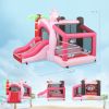 Inflatable Bounce House with Ball Pool, Basketball Hoop, Jumping Bouncy Castle with Blower for Indoor Outdoor, Pink