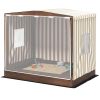 Kids Wooden Sandbox with Canopy Fully Covered, 2 Bench Seats, Bottom Liner, 56" x 40" x 52", Brown