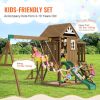 Wooden Swing Set, 10 IN 1 Playground Sets for Backyards, 2 Swings, Trapeze Bar, 6FT Slide, Large Upper Fort with Kitchen Toys, Flat Step Ladder