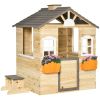Kids Outdoor Wooden Playhouse, Garden Adventure Cottage, Door, Service Station, Flower Pot Holder