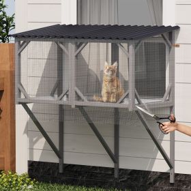 Cat Window Box, 43.3" Catio Outdoor Cat Enclosure with Bug Proof Net for Sunbathing, Napping & Viewing