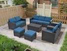 10 Piece PE Rattan Patio Furniture Set, Sectional Sofa Set, Outdoor Patio Furniture Set With Cushions & Tempered Glass Coffee Table