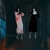 Outdoor Halloween Decorations 2 Packs Hanging Ghosts Decor with Lighted Up Eyes and Horror Scream