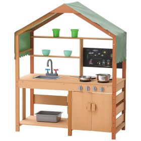Mud Kitchen for Kids, Wooden Toy Play Kitchen Set with Accessories, Outdoor Toddler Grocery Store Playset, Pretend Play Kitchen with Stoves