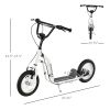 Kids Scooter Youth Scooter for 5+ with Dual Brakes, 12-Inch Inflatable Wheels, Outdoor Ride-On Toy, White