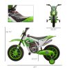 12V Electric Motorcycle for Kids Battery-Powered Ride-On Off-road Street Bike with Charging Battery Training Wheels Green