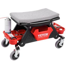 Mechanics Stool, 300 LBS Capacity Rolling Mechanic Seat with 4" Wheels, with Three Slide Out Tool Trays and Drawer