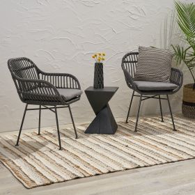 Orlando Faux Rattan Chairs (Set of 2) , Dark Gray Finish