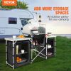 Camping Kitchen Table, Folding Outdoor Cooking Table with Storage Carrying Bag, Aluminum Cook Station 3 Cupboard & Detachable Windscreen