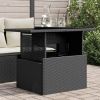 Garden Table Black Poly Rattan, Tempered Glass, Powder-Coated Steel