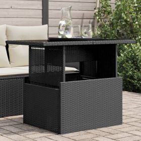 Garden Table Black Poly Rattan, Tempered Glass, Powder-Coated Steel
