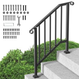 Handrails for Outdoor Steps, 2-3 Step Stair Hand Rail Kit, Transitional Carbon Steel Railings with Installation Kit, Stair Rails for Seniors