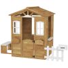 Outdoor Playhouse for Kids Wooden Cottage with Working Doors Windows & Mailbox for Age 3-6 Years, Natural Wood