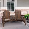 Wood Adirondack Patio Chair Bench with Center Coffee Table, Perfect for Lounging and Relaxing Outdoors Carbonized