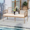 2-Seat PE Rattan Outdoor Loveseat with Built-in Coffee Table and Soft Cushions