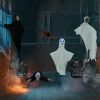 Outdoor Halloween Decorations 8-Piece Set, Hanging Ghosts Decor and Cobweb and Gravestone with Lighted Up Eyes