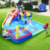 10 in1 Inflatable slide water park bouncing house garden with splash pool & water gun & basketball & climbing wall & dual pools & soccer