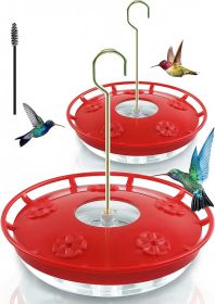 2 Pack 16 oz Plastic Disc Hummingbird Feeders for Outdoors Hanging, Leak-Resistant Nectar Feeder with 5 Ports, Wide Mouth Easy Clean & Refill