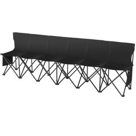 Portable Folding Bench, 6 Seat Foldable Soccer Bench with Side Pockets and Carrying Bag, Lightweight Sideline Seating with Back Rest for Football