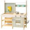 Mud Kitchen for Kids, Wooden Toy Play Kitchen Set, Outdoor Toddler Grocery Store Playset, Pretend Play Kitchen with Stoves, Tank, Faucet, Storage Bag