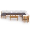 Garden Lounge Set Dark grey, white Solid acacia wood, polyester