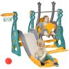 4-in-1 Kids Slide and Swing Set with Basketball Hoop and Adjustable Seat Height