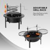 33 inch Outdoor Fire Pit with 2 Cooking Grills, Wood Burning Firepit with Removable Swivel Grill, for Backyard Deck Bonfire Patio Picnic, Black