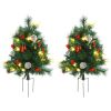 HOMCOM Artificial Christmas Trees 2-Pack Slim with 24 Warm White Lights Green Holiday Decor