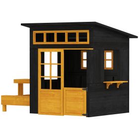 Outdoor Playhouse, Wooden Kids Playhouse w/ Picnic Table & Benches, Chalkboards, Half Door, Windows, for Kids Ages 3-8