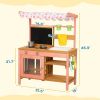 Kids Mud Kitchen with Canopy, Outdoor Wooden Play Kitchen with Planter Box, Accessories for Age 3-6, Pink