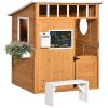 Outdoor Wooden Playhouse for Kids, Cottage, Door, Windows, Mailbox, Bench, Flower Pot Holder