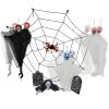 Outdoor Halloween Decorations 8-Piece Set, Hanging Ghosts Decor and Cobweb and Gravestone with Lighted Up Eyes