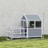 Outdoor Dog House, 61"L Wooden Dog House with Porch, Weatherproof Roof, Elevated Base, Air Vents & Observation Windows