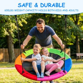 40 Inch Garden Fun Saucer Tree Swing Flying 900lb Weight Capacity 2 Added Hanging Straps Adjustable Multi-Strand Ropes Colorful Safe and Durable Swing
