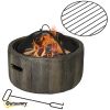 Outdoor Fire Pit with Stump Effect, 18-inch Wood-burning Brazier Fireplace with Spark Screen & Poker for Backyard Camping Bonfire, Dark Brown