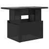 Garden Table Black Poly Rattan, Tempered Glass, Powder-Coated Steel