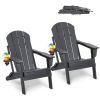 Adirondack Chair Plastic, Set of 2 All-Weather Portable Folding Fire Pit Chair, Outdoor Adirondack Patio Chair with Cup Holder