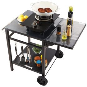 Outdoor Grill Dining Cart with Double-Shelf, BBQ Movable Food Prep Table, Multifunctional Foldable Iron Table Top