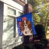 Longhair Red Pedbald Dachshund USA American House Flag Large Porch Sleeve Pole Decorative Outside Yard Banner Artwork Wall Hanging, Polyester