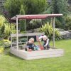 Outsunny Kids Sandbox with Canopy Adjustable, Wooden Sandbox Backyard Toy with Kitchen Playset Accessories, Outdoor Activity Gift for Girls and Boys