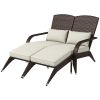 2 Person Patio Wicker Adirondack Chair, High-Back Fire Pit Chair with Cushions, Cream White