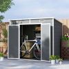 Outsunny 8' x 4' Plastic Outdoor Storage Shed with Floor, Window, Lockable Doors and Vents for Backyard Patio Lawn, Gray