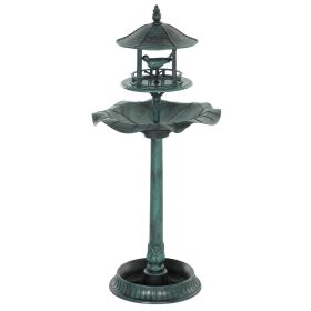 3-in-1 Garden Bird Bath Bowl Pedastal with Large Water Basin, Bird Feeder & Underneath Flower Planter, Green